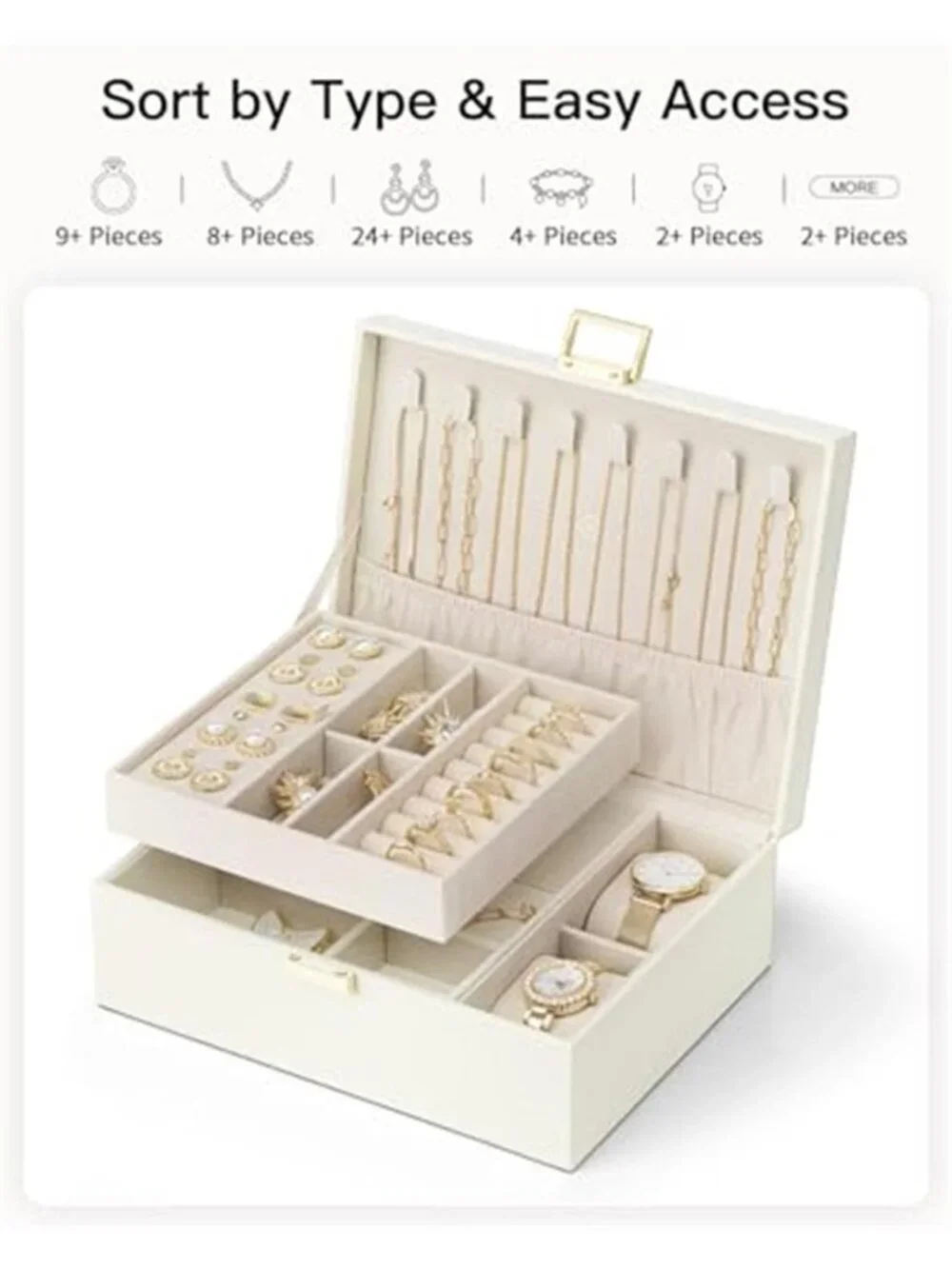 Large Jewelry Box Organizer 2 Layer Storage Case Necklace Earring Ring Bracelet